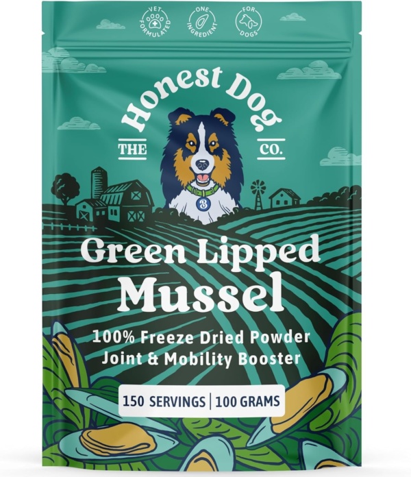 Honest Dog Co. Green Lipped Mussel Powder For Dogs (100 Grams - 150 Servings) Mobility and Flexibility - Hip and Joint Support