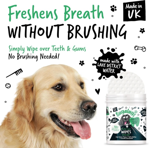 BUGALUGS Dog Breath Freshener Dog Teeth Wipes - Dog Plaque Remover Dog Wipes & tartar remover for teeth. Dog Teeth Cleaning Product No Dog Toothbrush And Toothpaste Brushing Needed (Dog 100 Wipes) - Image 5