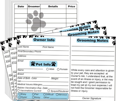 Pet Grooming Cards - 4 x 6 Inch Client Profile Service Record for Dog and Cat Groomers, Kennel Care - 50 Pack
