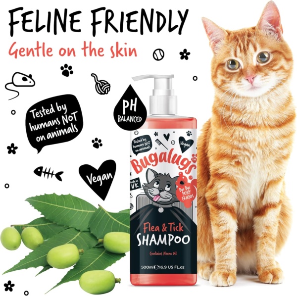 Flea and Tick Cat Shampoo by Bugalugs 500ml, Deep Cleansing for Cats for Fleas, Ticks & Mites contains Neem Oil, PH Balanced Vegan (500ml Flea Shampoo) - Image 9
