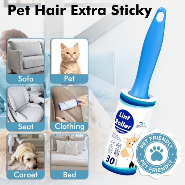 Albatross Health New England Lint Roller for Pet Hair Extra Sticky, Lint Roller Travel Size for Cat and Dog Hair Removal, 150 Sheets On The Go Lint Removing Tool, Travel Essentials, TLR-SB3-3 - Image 4