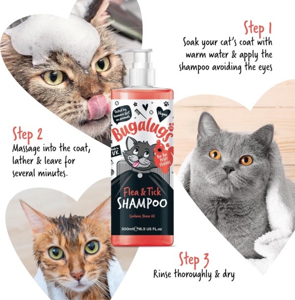Flea and Tick Cat Shampoo by Bugalugs 500ml, Deep Cleansing for Cats for Fleas, Ticks & Mites contains Neem Oil, PH Balanced Vegan (500ml Flea Shampoo) - Image 8